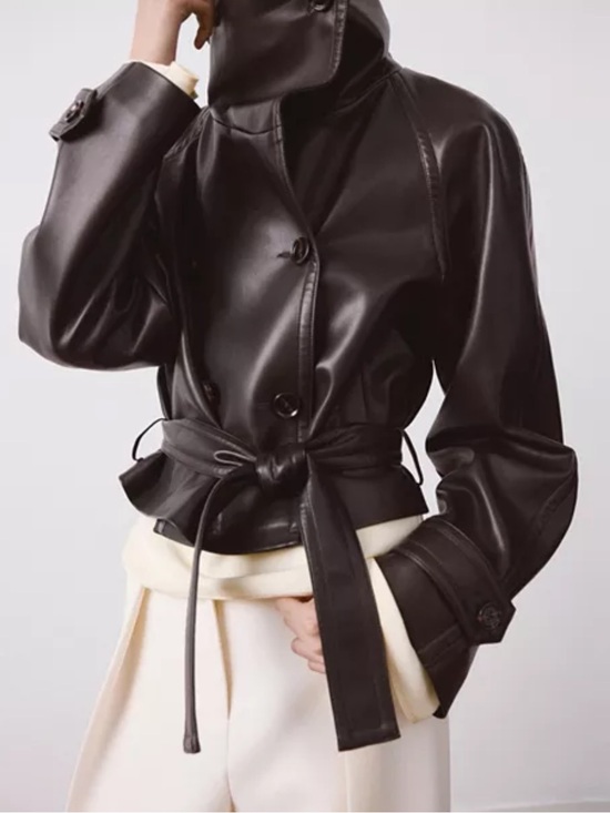Mango Jackets & Blazers - Mango Black Faux Leather Tie-Waist Jacket